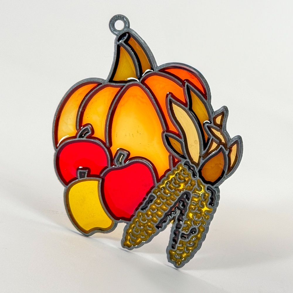 EUC Vintage 70s Fall Harvest Pumpkin Suncatcher Ornament 🎃🍁
